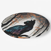 Fantasy Niedlich Vivid Black Cat Forest Pappteller (Schrägansicht)