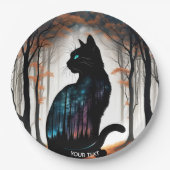 Fantasy Niedlich Vivid Black Cat Forest Pappteller (Vorderseite)