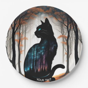 Fantasy Niedlich Vivid Black Cat Forest Pappteller