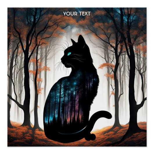 Fantasy Niedlich Vivid Black Cat Forest Poster (Vorderseite)