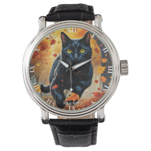 Fantasy Niedlich Vivid Black Jumping Cat Armbanduhr