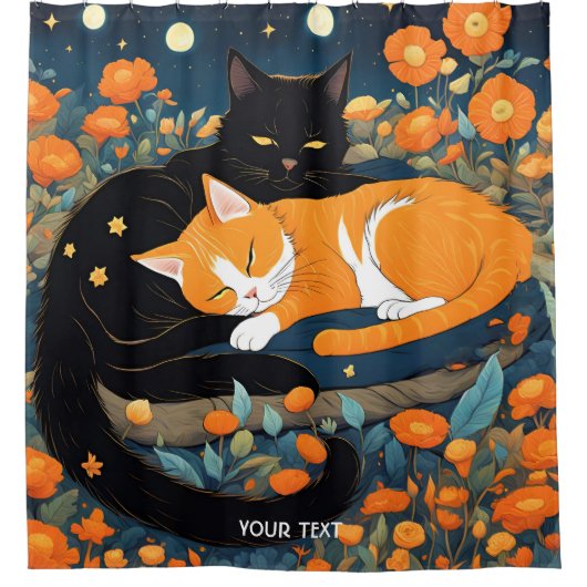 Fantasy Niedlich Vivid Black Orange Cats Duschvorhang (Vorderseite)