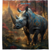 Fantasy Niedlich Vivid Blume Majestic Rhino Duschvorhang (Vorderseite)