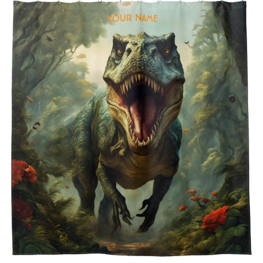 Fantasy Niedlich Vivid Blume Majestic T-Rex Duschvorhang (Vorderseite)