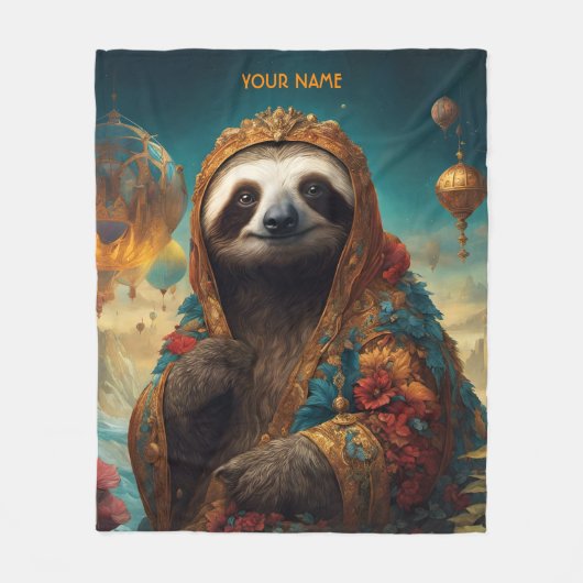 Fantasy Niedlich Vivid Blume Royal Sloth Fleecedecke (Vorderseite)