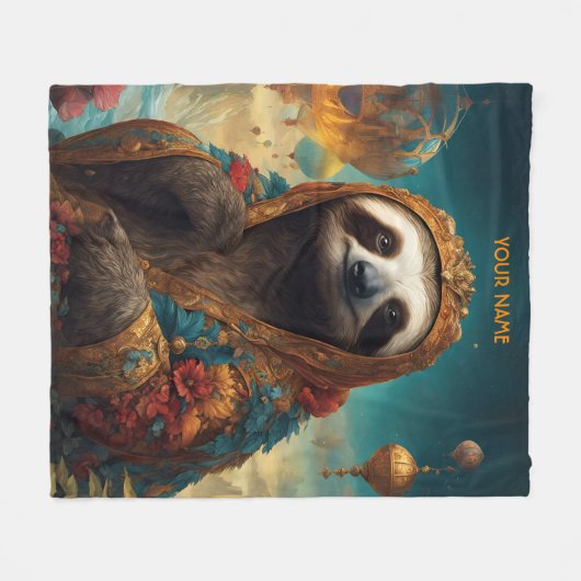 Fantasy Niedlich Vivid Blume Royal Sloth Fleecedecke (Vorderseite (Horizontal))