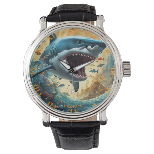 Fantasy Niedlich Vivid Blume Shark Wave Armbanduhr (Vorderseite)
