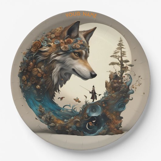 Fantasy Niedlich Vivid Blume Wolf Wizard Pappteller (Vorderseite)