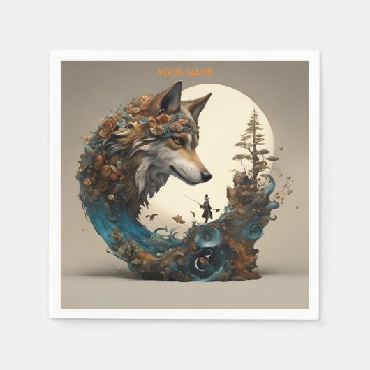 Fantasy Niedlich Vivid Blume Wolf Wizard Serviette (Vorderseite)
