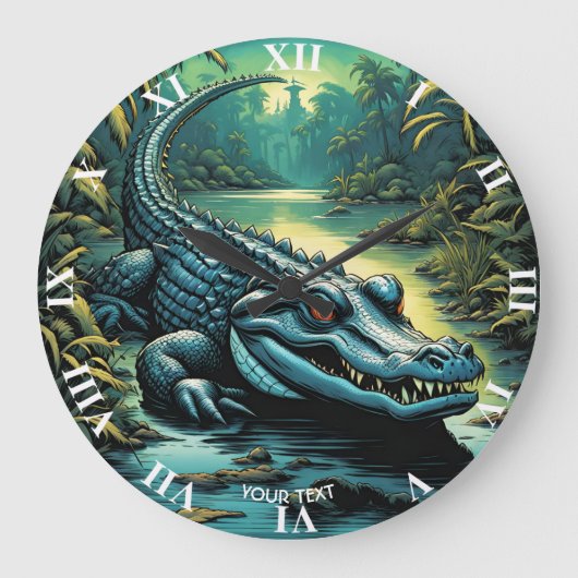 Fantasy Niedlich Vivid Cartoon Alligator Forest Große Wanduhr (Vorderseite)