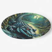 Fantasy Niedlich Vivid Cartoon Alligator Forest Pappteller (Schrägansicht)