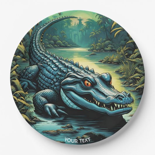 Fantasy Niedlich Vivid Cartoon Alligator Forest Pappteller (Vorderseite)