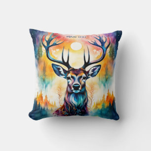 Fantasy Niedlich Vivid Deer Watercolor Forest Kissen
