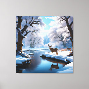 Fantasy Niedlich Vivid Deer Winter River Leinwanddruck