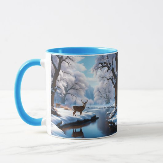 Fantasy Niedlich Vivid Deer Winter River Tasse (Links)