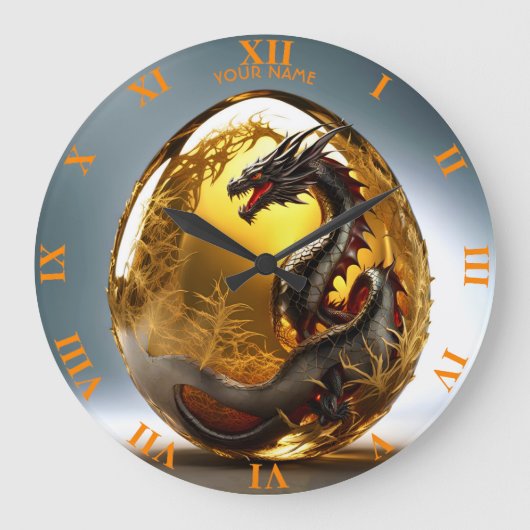 Fantasy Niedlich Vivid Dragon Glass Egg Große Wanduhr (Vorderseite)