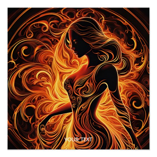 Fantasy Niedlich Vivid Fire Girl Flammen Poster (Vorderseite)