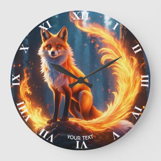 Fantasy Niedlich Vivid Fox Fire Forest Große Wanduhr (Vorderseite)