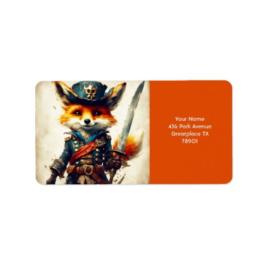 Fantasy Niedlich Vivid Fox Pirate Cartoon Adressaufkleber (Vorne)