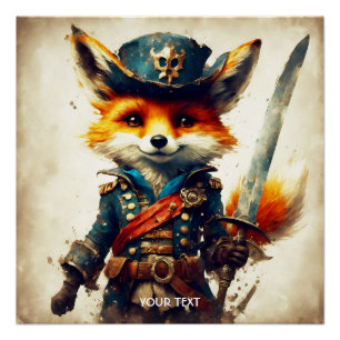 Fantasy Niedlich Vivid Fox Pirate Cartoon Poster