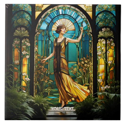 Fantasy Niedlich Vivid gestettet Glas Frau Fliese (Vorderseite)