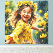 Fantasy Niedlich Vivid Girl Blume Rain Leinwanddruck (Insitu (Holzboden))