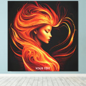 Fantasy Niedlich Vivid Girl Feuer Flammen Leinwanddruck (Insitu (Holzboden))