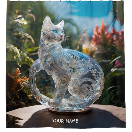 Fantasy Niedlich Vivid Glass Cat Blume Duschvorhang (Vorderseite)