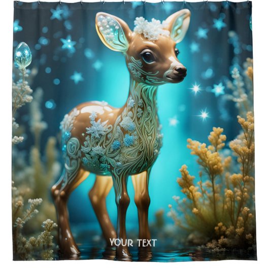 Fantasy Niedlich Vivid Glass Fawn Winter Duschvorhang (Vorderseite)