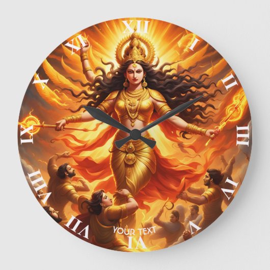 Fantasy Niedlich Vivid Goddess Durga Battle Große Wanduhr (Vorderseite)