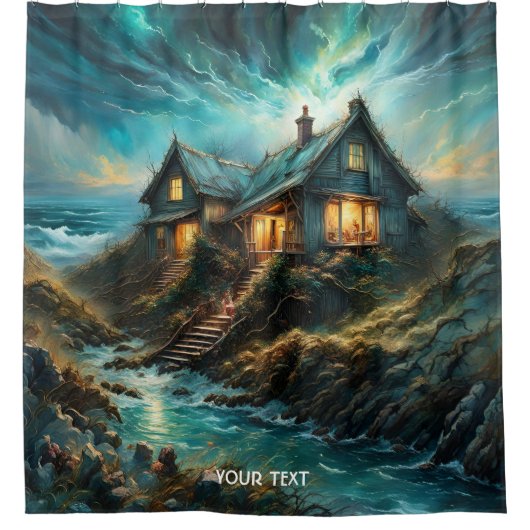 Fantasy Niedlich Vivid House Storm Ocean Duschvorhang (Vorderseite)