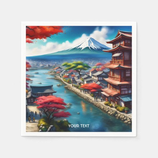 Fantasy Niedlich Vivid Japanisch Seaside Town Serviette (Vorderseite)