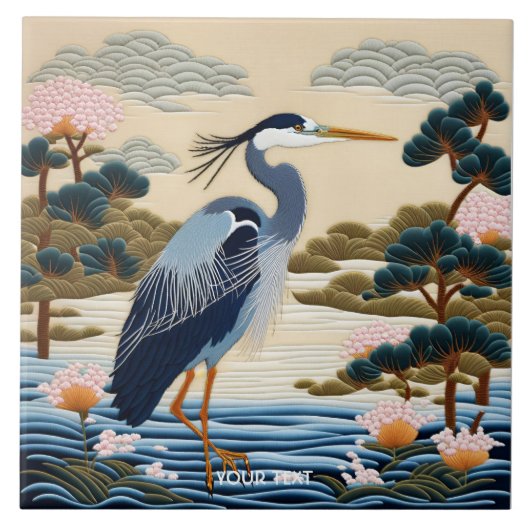 Fantasy Niedlich Vivid Japanischer Heron Blue Fliese (Vorderseite)