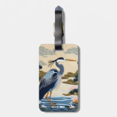 Fantasy Niedlich Vivid Japanischer Heron Blue Gepäckanhänger (Rückseite vertikal)