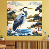Fantasy Niedlich Vivid Japanischer Heron Blue Leinwanddruck (Insitu (Wohnzimmer))