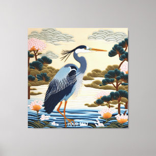Fantasy Niedlich Vivid Japanischer Heron Blue Leinwanddruck