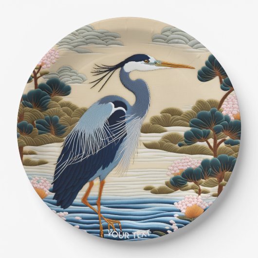 Fantasy Niedlich Vivid Japanischer Heron Blue Pappteller (Vorderseite)