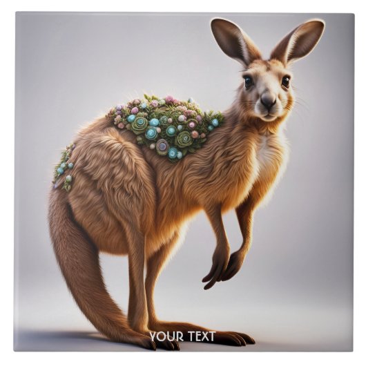 Fantasy Niedlich Vivid Kangaroo Portrait Blume Fliese (Vorderseite)
