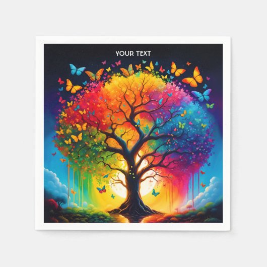 Fantasy Niedlich Vivid Life Tree Regenbogen Serviette (Vorderseite)