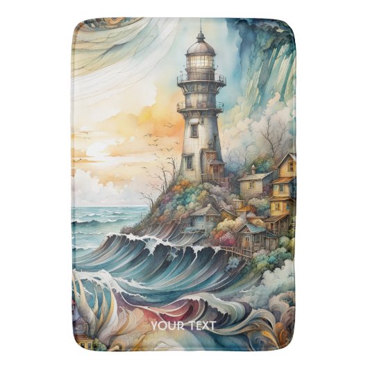 Fantasy Niedlich Vivid Lighthouse Cartoon Storm Badematte (Vorderseite Vertikal)