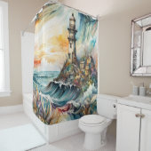Fantasy Niedlich Vivid Lighthouse Cartoon Storm Duschvorhang (Beispiel)