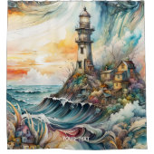 Fantasy Niedlich Vivid Lighthouse Cartoon Storm Duschvorhang (Vorderseite)