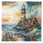Fantasy Niedlich Vivid Lighthouse Cartoon Storm Fliese (Vorderseite)