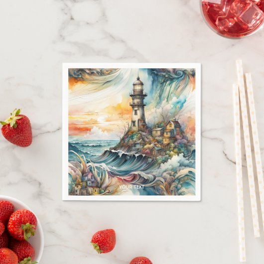 Fantasy Niedlich Vivid Lighthouse Cartoon Storm Serviette (Beispiel)