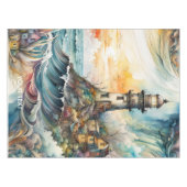 Fantasy Niedlich Vivid Lighthouse Cartoon Storm Tischdecke (Vorderseite (Horizontal))