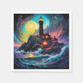 Fantasy Niedlich Vivid Lighthouse Sea Night Serviette (Vorderseite)