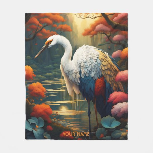 Fantasy Niedlich Vivid Majestic Crane Blume Fleecedecke (Vorderseite)