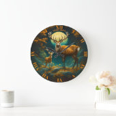 Fantasy Niedlich Vivid Majestic Deer Forest Große Wanduhr (Zuhause)
