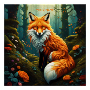 Fantasy Niedlich Vivid Majestic Fox Blume Poster
