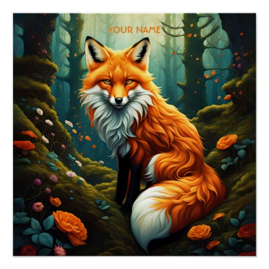 Fantasy Niedlich Vivid Majestic Fox Blume Poster (Vorderseite)